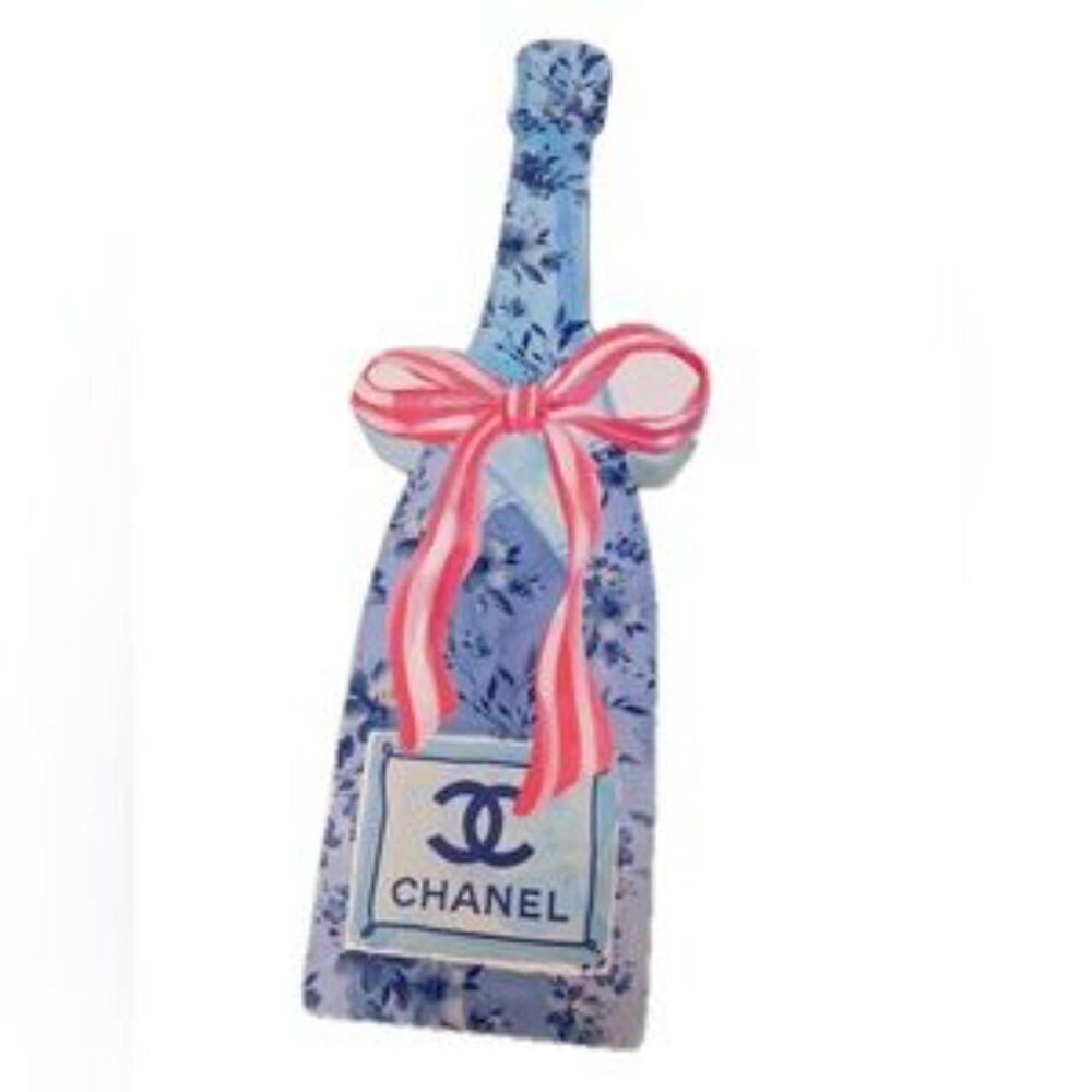 NWT Chanel Pink Ribbon Champagne Bottle Wood Decor